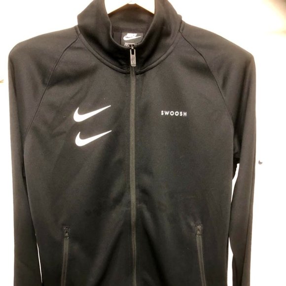 RARE NIKE SPORTY CHIC DOUBLE SWOOSH ZIP UP JACKET SIZE SMALL UNISEX FIT - Picture 1 of 11